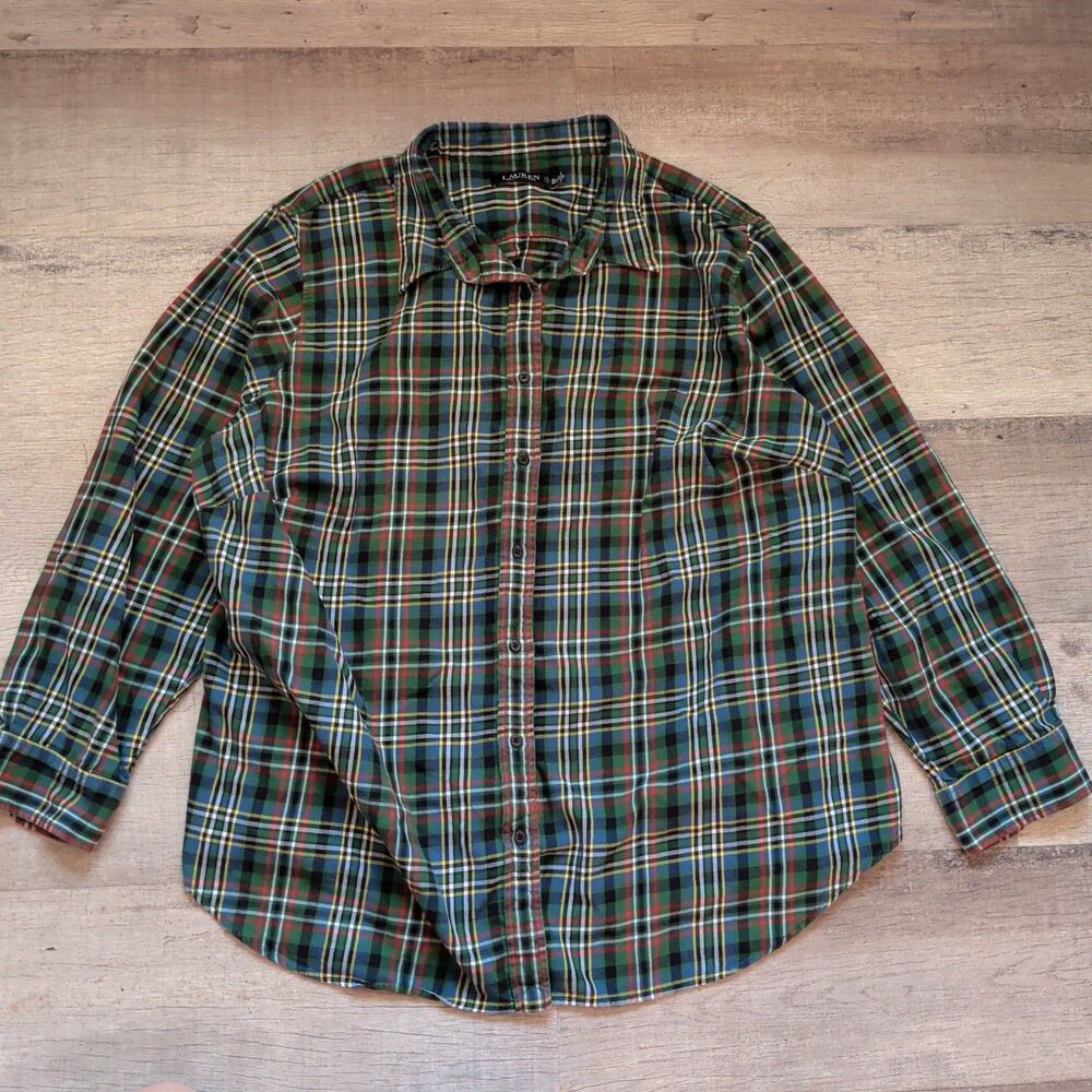 Lauren Ralph Lauren Women's Plaid Flannel Shirt 3X Red Blue Button Down